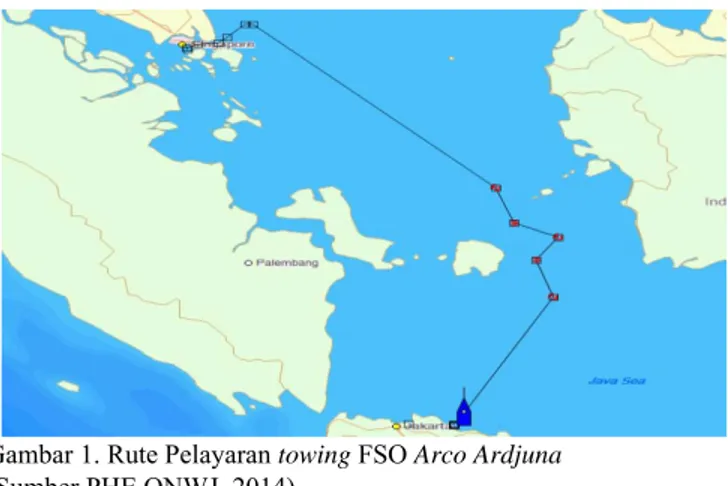 Gambar 1. Rute Pelayaran towing FSO Arco Ardjuna  (Sumber PHE ONWJ, 2014)  