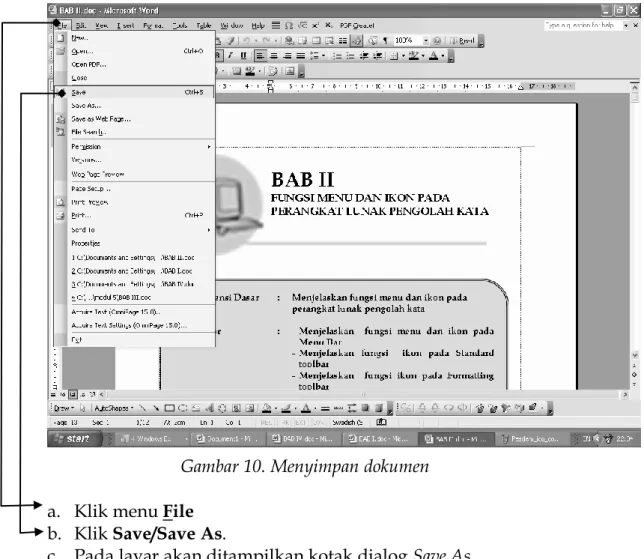 Gambar 10. Menyimpan dokumen  a.   Klik menu File 