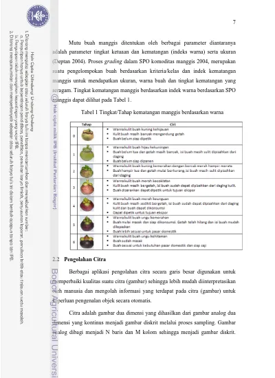 Tabel 1 Tingkat Tahap Kematangan Manggis Berdasarkan Warna 2 2