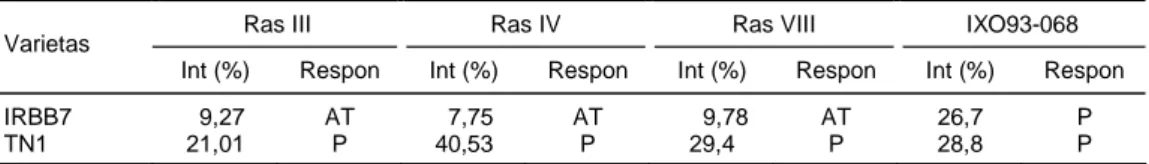 Tabel 1.  Reaksi keempat isolat HDB pada varietas kontrol. 