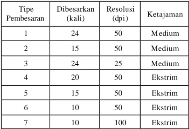 Tabel  1 Tujuh tipe pembesaran 