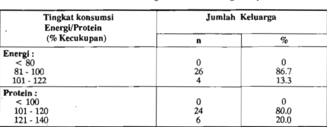 Tabel 3.  Sebaran anak menurut tingkat konsumsi energi dan protein 