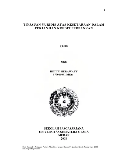 Tinjauan Yuridis Atas Kesetaraan Dalam Perjanjian Kredit Perbankan