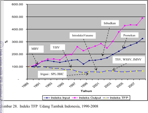 Gambar 28.  Indeks TFP  Udang Tambak Indonesia, 1990-2008 