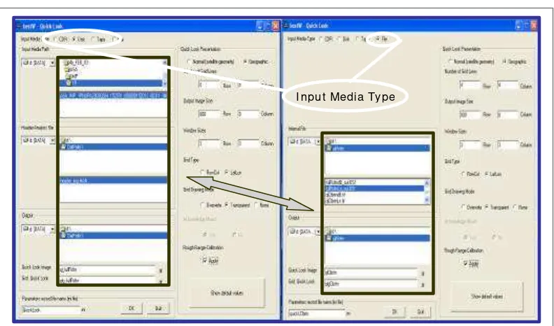 Gambar 12. Perbedaan  tampilan  menu    QuickLook  Generation berdasarkan Input Media Type  yang  dipakai