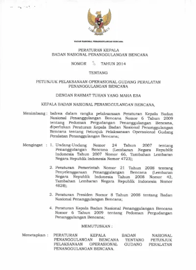 PERATURAN KEPALA BADAN NASIONAL PENANGGULANGAN BENCANA TENTANG PETUNJUK ...