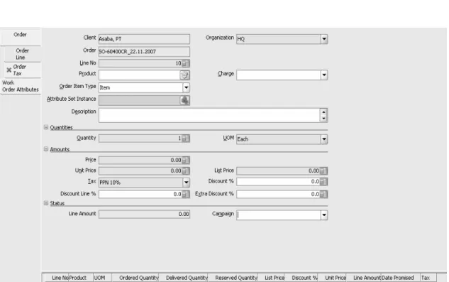 Gambar 3.8 Tampilan Layar Tab Order Line Modul Sales Order 