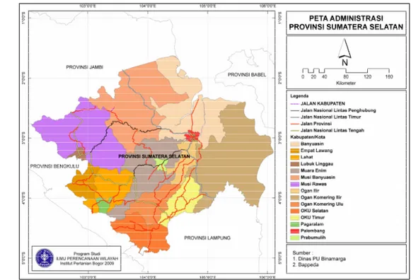 Gambar 2. Peta Administrasi Provinsi Sumatera Selatan. 