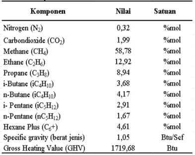 Tabel 5.2  Komposisi Gas (Sumber: Data PT.Pertamina EP Asset 1                                 Field Rantau) 