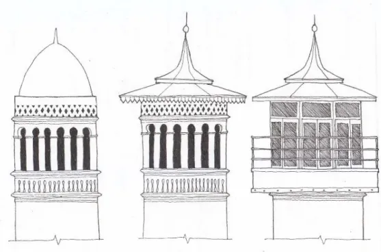 Gambar 10. Sketsa perbandingan menara Masjid Sunan Ampel pada 3 periode yang berbeda.  