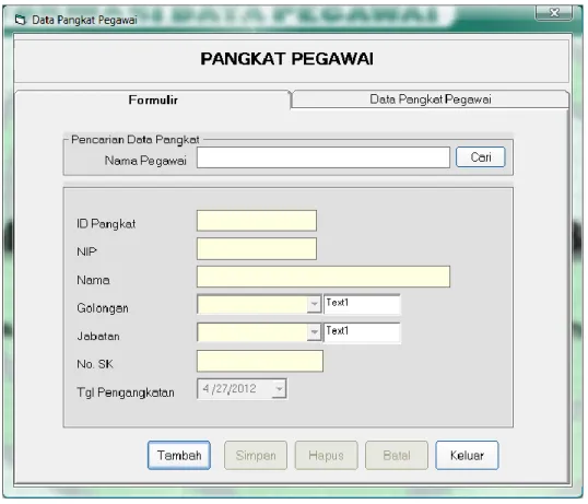 Gambar 4.1 form pangkat pegawai 