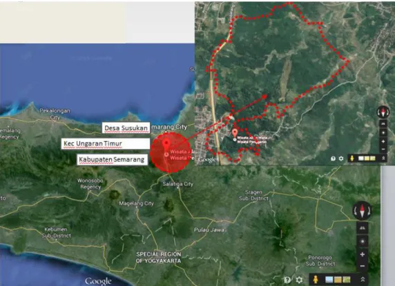 Gambar 5.2 Foto Satelit Kawasan Wana Wisata Penggaron, Kabupaten Semarang  Sumber: Google.com, Dinas Kebudayaan dan Pariwisata Jawa Tengah (2015) 
