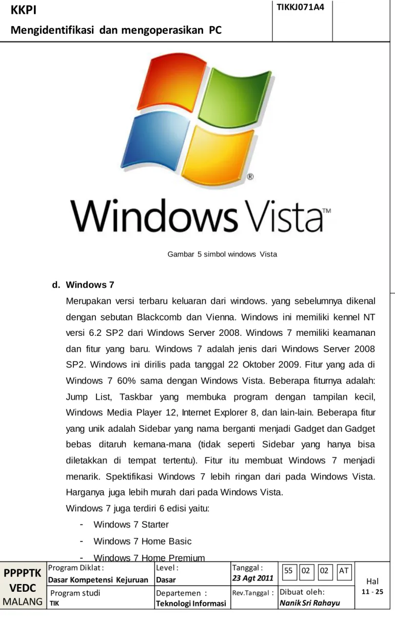Gambar  5 simbol windows  Vista 