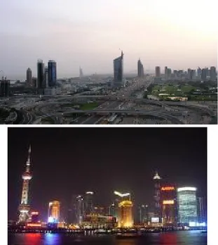 Gambar 9 : Suasana Arsitektur Kota Dubai (atas),  Suasana Arsitektur Kota Shanghai (bawah) 