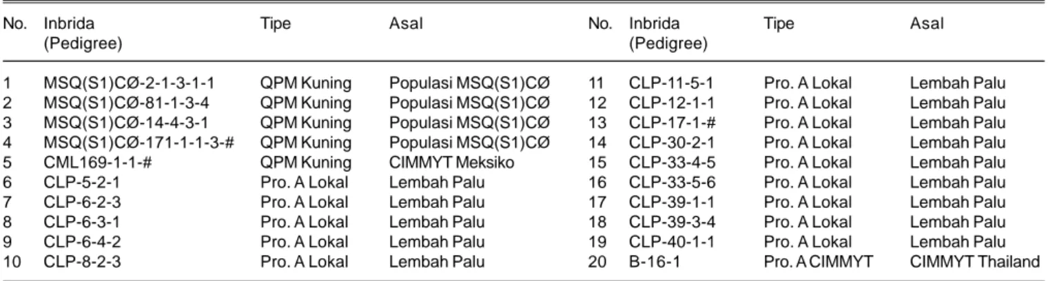 Tabel 1. Materi genetik inbrida jagung QPM dan Provit-A hasil seleksi.