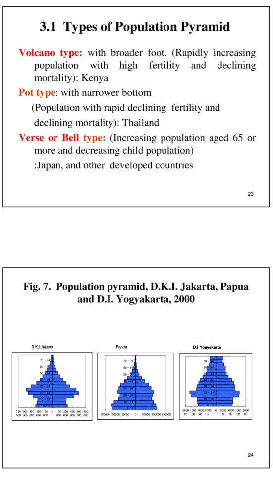 Fig. 7.  Population pyramid, D.K.I. Jakarta, Papua  and D.I. Yogyakarta, 2000
