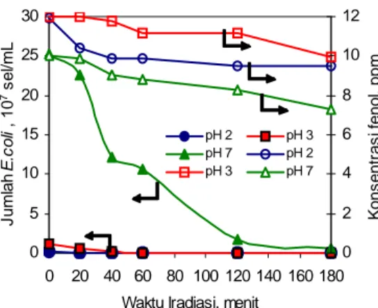 Gambar 7. Variasi pH pada sistem simultan  E.coli dan fenol