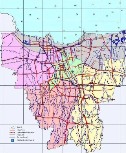 Gambar berikut menunjukkan peta sebaran titik pantau yang ada di sungai-sungai  dan zona pantai di DKI Jakarta