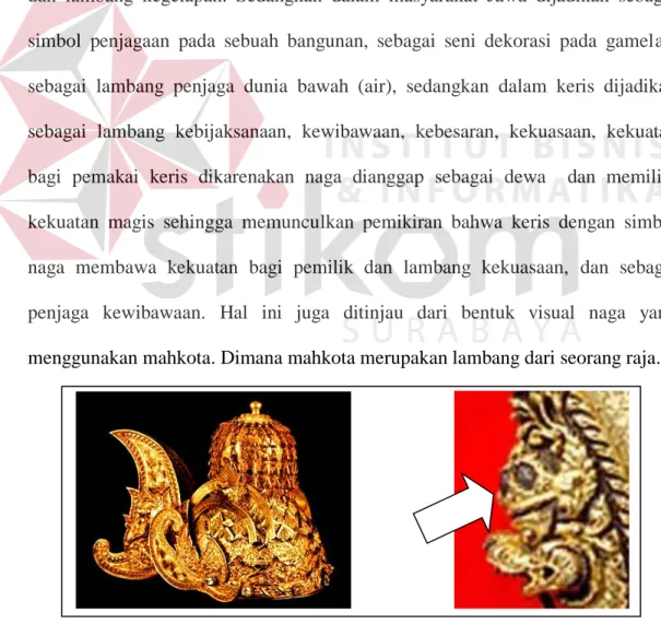 Gambar 5.2 Perubahan Bentuk Mahkota Ketopong Dalam Keris  Sumber: http://wisata.kompasiana.com (kiri), dokumen peneliti (kanan) 