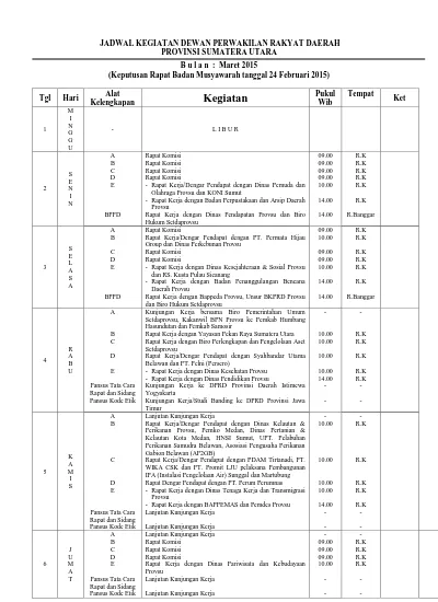 JADWAL KEGIATAN DEWAN PERWAKILAN RAKYAT DAERAH PROVINSI SUMATERA UTARA B