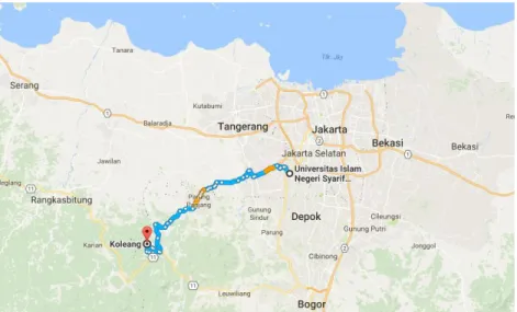 Gambar 3. 3: Peta dari UIN Jakarta ke Desa Koleang 9