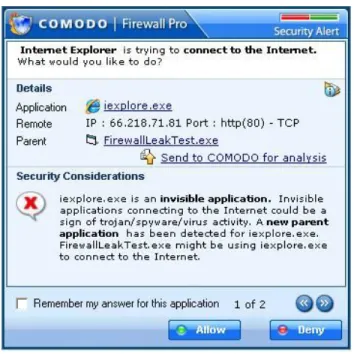 Gambar 11 Penghalangan pada Kondisi Browser Tertutup 2 oleh Comodo Firewall 2.4.18.184