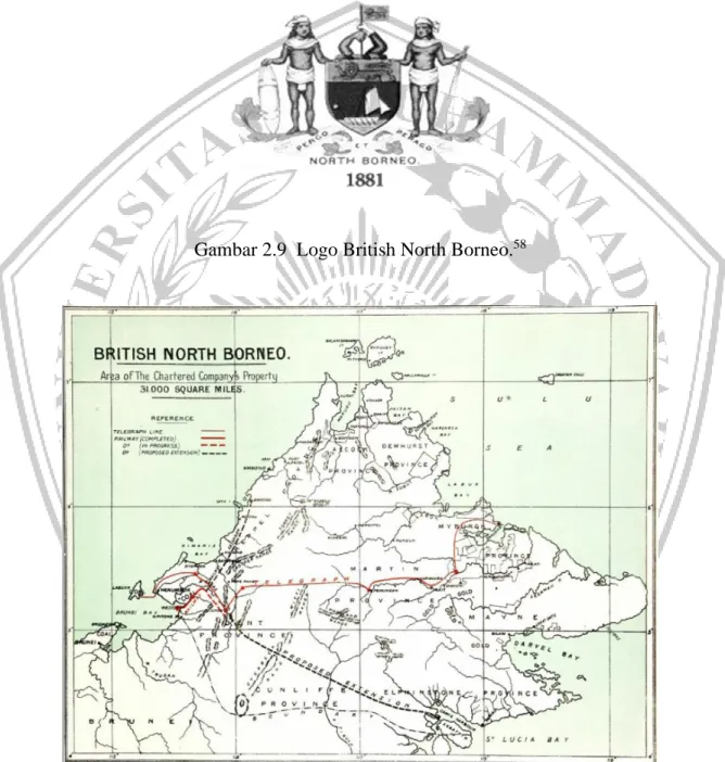 Gambar di bawah menunjukkan logo perusahaan Inggris dan peta wilayah  Sabah yang dikelolanya.