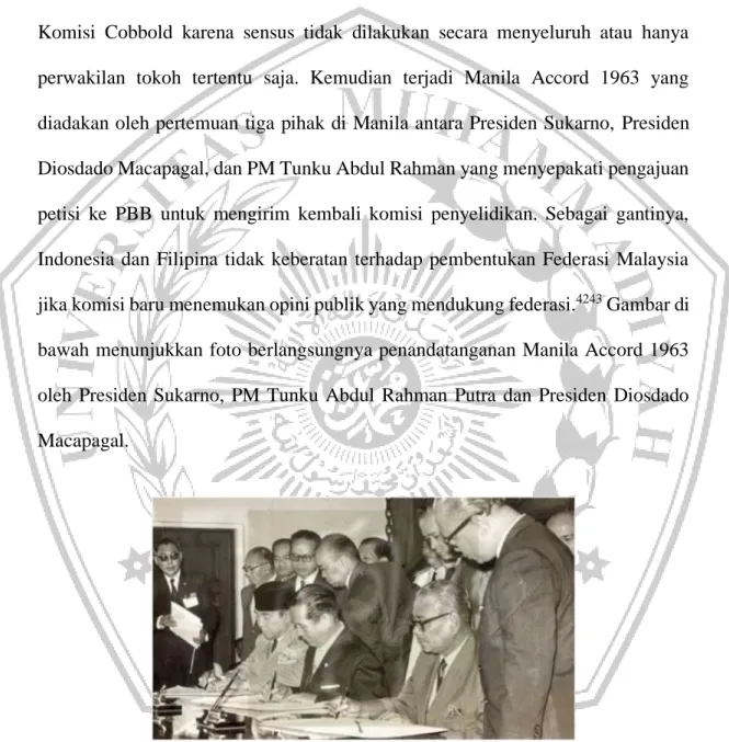 Gambar 2.5 Manila Accord 1963 yang ditandatangani oleh Presiden Sukarno, PM  Tunku Abdul Rahman Putra dan Presiden Diosdado Macapagal