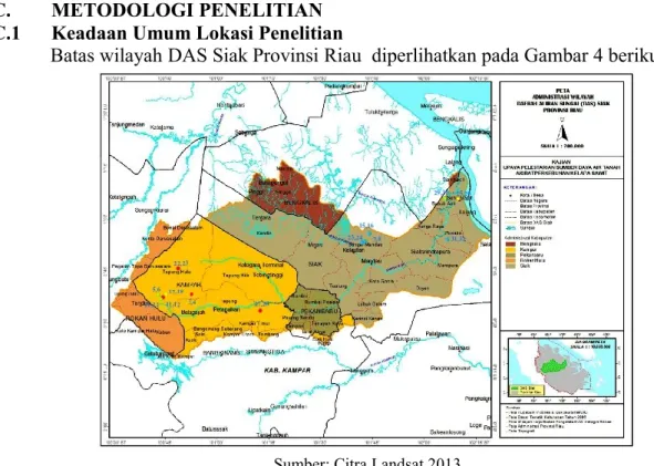 Gambar 1. Wilayah DAS Siak Provinsi Riau  Secara  geografis  DAS  Siak  berada 