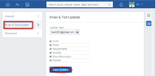 Gambar 10 E-mail dan Text Updates  b.  Password 