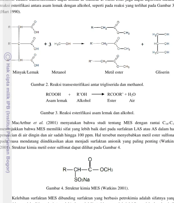 Gambar 2. Reaksi transesterifikasi antar trigliserida dan methanol. 