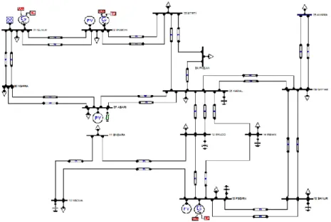 Gambar 2. Diagram garis tunggal sistem uji praktikal sisten kelistrikan Bali 150 kV, 15-bus 