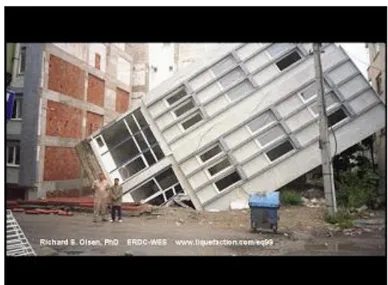 Gambar 2.7 Amblasnya bangunan karena hilangnya daya dukung akibat  likuifaksi. Gempa Izmit, Turki  
