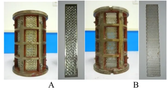 Gambar 1. Foto bagian pemarut statis pada polisher,  (A) pemarut pada peralatan tipe A, (B)  pemarut pada peralatan tipe C 