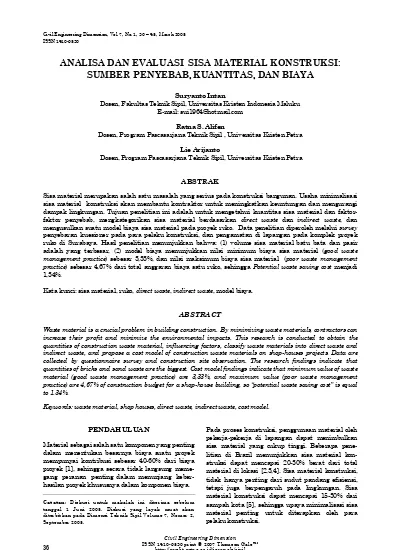 ANALISA DAN EVALUASI SISA MATERIAL KONSTRUKSI: SUMBER PENYEBAB ...