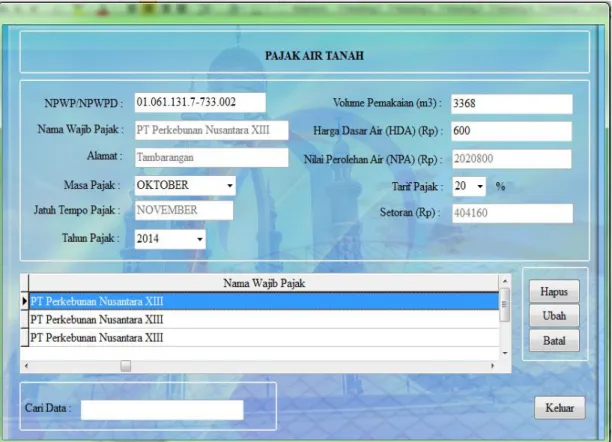 Gambar 3.6 Form Pajak Air Tanah 
