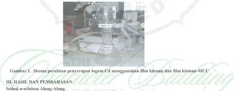 Gambar 1.  Skema peralatan penyerapan logam Cd menggunakan film kitosan dan film kitosan-MCC  III
