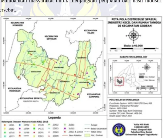 Gambar 1. Peta Pola Distribusi Spasial Industri Kecil dan Rumah Tangga  di Kecamatan Godean 