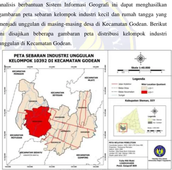 Gambar 2. Peta Distribusi Industri Unggulan Kelompok 10392 di  Kecamatan Godean 
