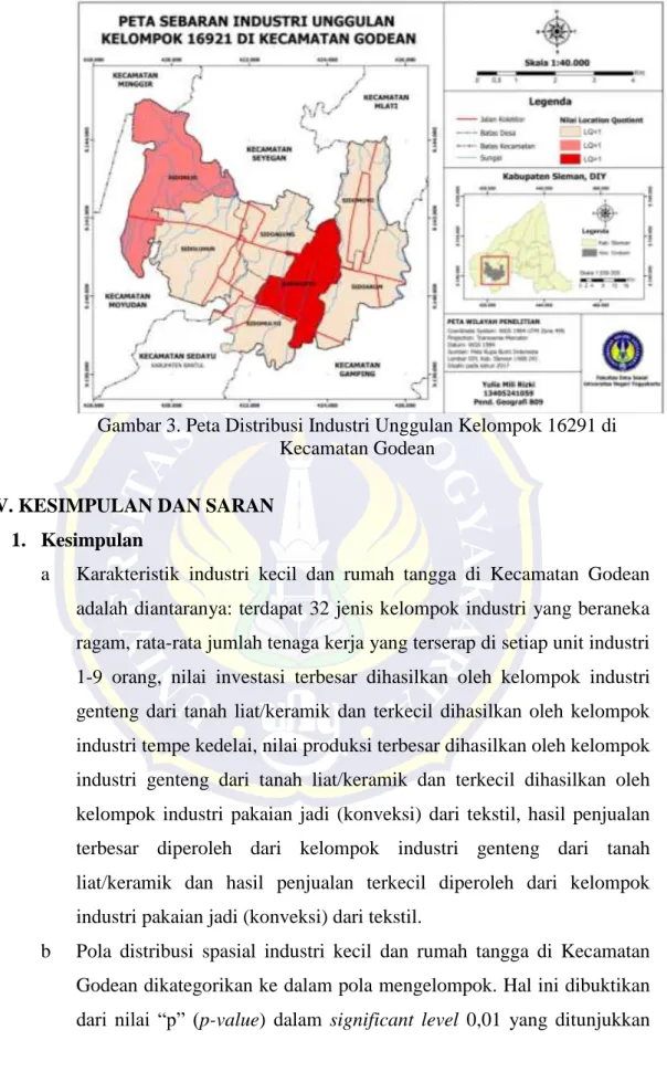 Gambar 3. Peta Distribusi Industri Unggulan Kelompok 16291 di  Kecamatan Godean 