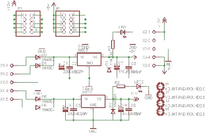 Gambar 2 Rangkaian catu daya  2.2.2 Perancangan rangkaian pengkondisi sinyal sensor load cell 