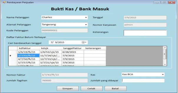 Gambar 1.2 User Interface Bukti Kas/Bank Masuk 