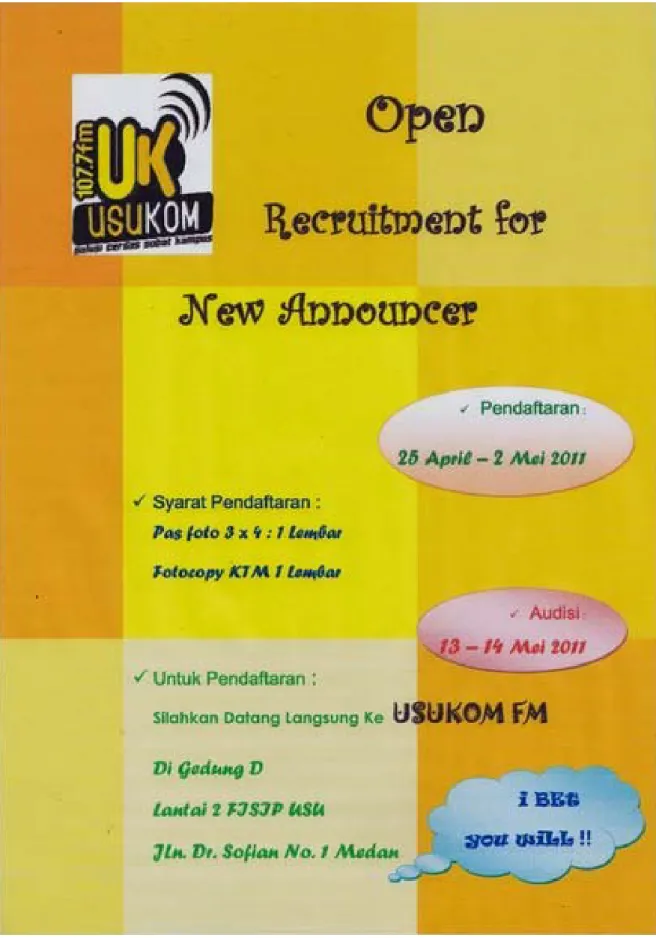 Gambar 7: Brosur Pendaftaran Audisi Penyiar Radio USUKOM FM 