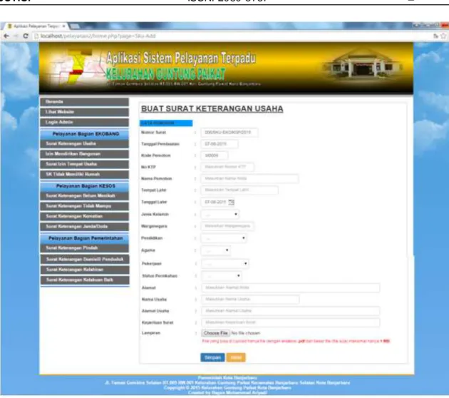 Gambar 8 Form Inputan Pembuatan Permohonan Surat 