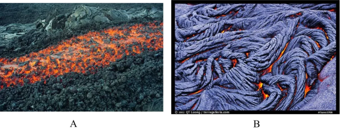 Gambar 3 (A) Lava Aa dan (B) Lava Pahoehoe