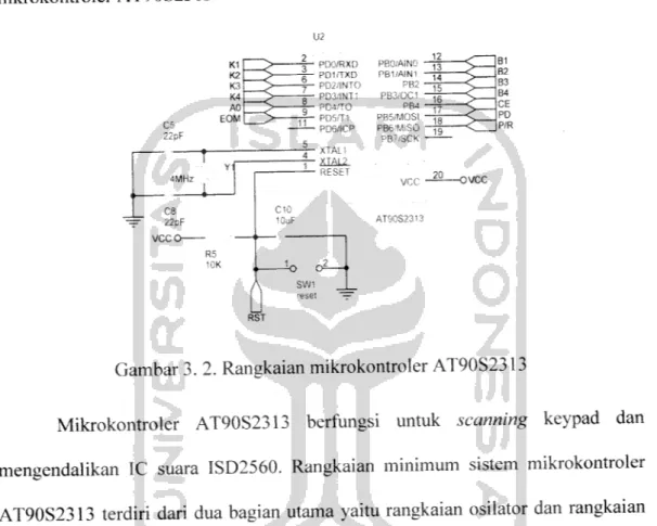 Gambar 3. 2. Rangkaian mikrokontroler AT90S2313