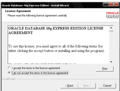 Gambar 9 : License AgreementGambar 8 : Install Wizard Oracle