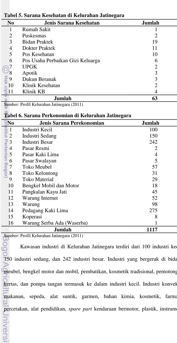 Tabel 6. Sarana Perkonomian di Kelurahan Jatinegara 