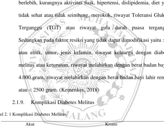 Tabel 2. 1 Komplikasi Diabetes Mellitus 