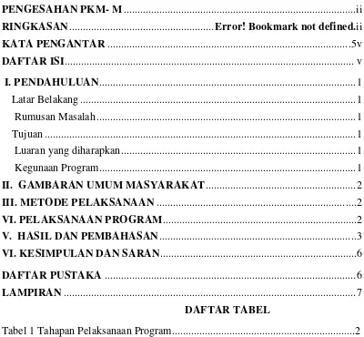 Tabel 1 Tahapan Pelaksanaan Program...................................................................2 